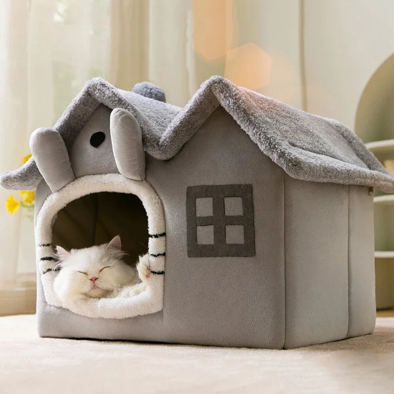 FurryPalace™ Cozy Plush Cat House Bed