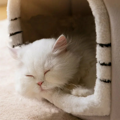 FurryPalace™ Cozy Plush Cat House Bed