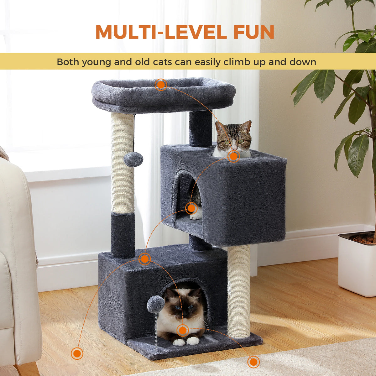 Cat Tree for Large Cats Cat Tower for Indoor Cats up to 10kg with 2 Large Condos Cat Scratching Posts and Large Cat Perch
