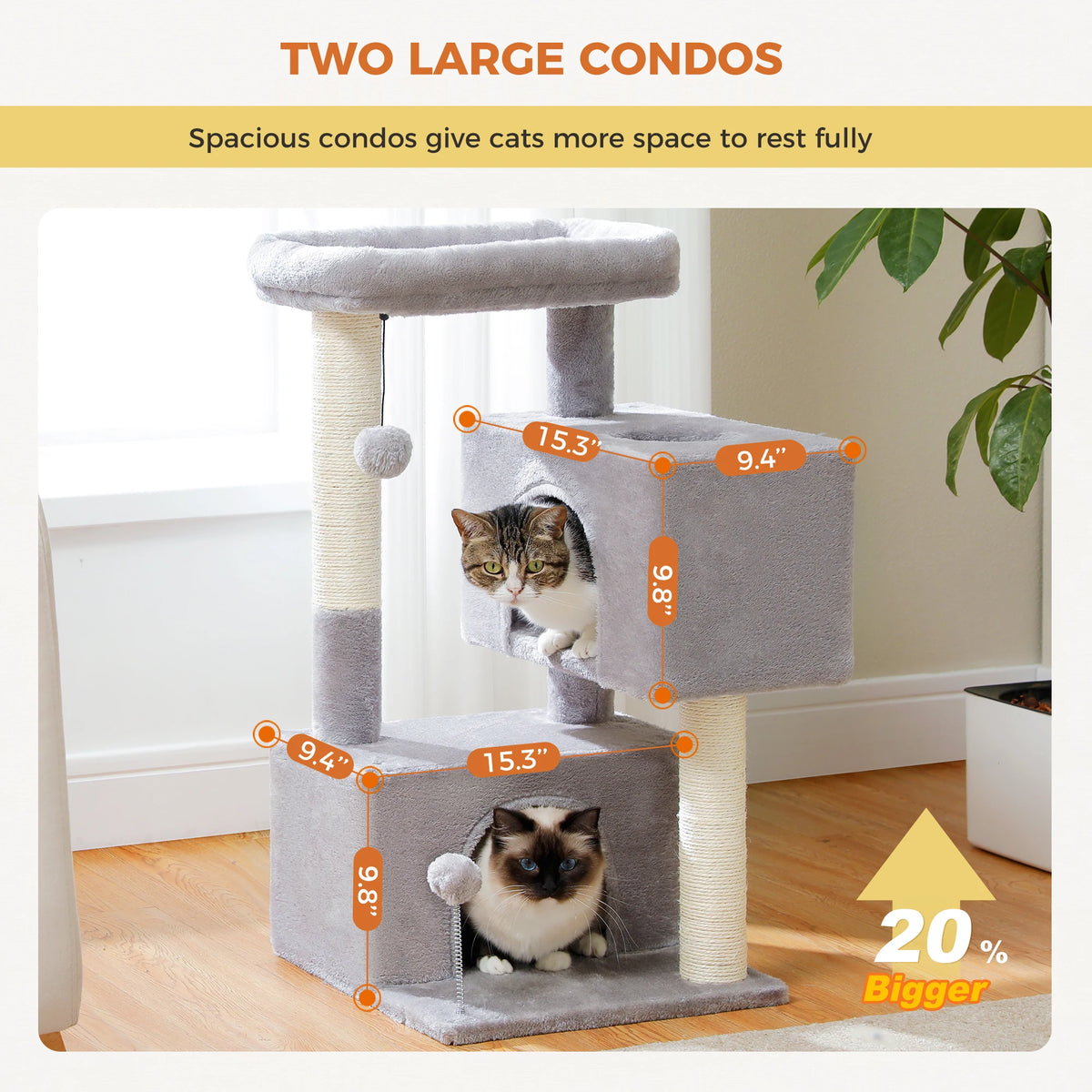 Cat Tree for Large Cats Cat Tower for Indoor Cats up to 10kg with 2 Large Condos Cat Scratching Posts and Large Cat Perch