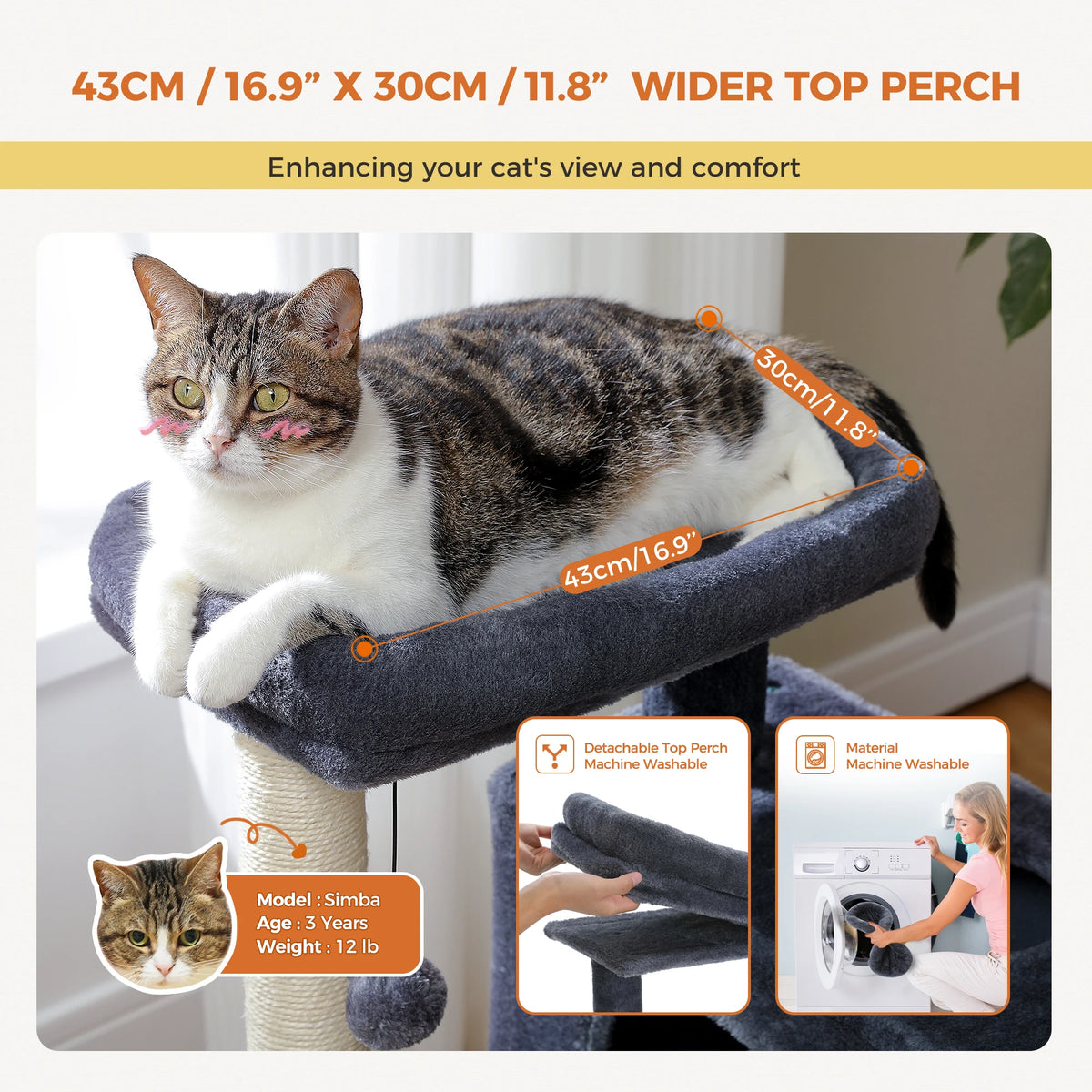 Cat Tree for Large Cats Cat Tower for Indoor Cats up to 10kg with 2 Large Condos Cat Scratching Posts and Large Cat Perch