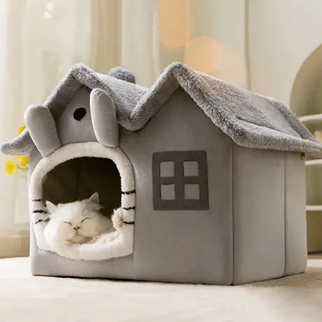 FurryPalace Nook cat house with the roof folded open